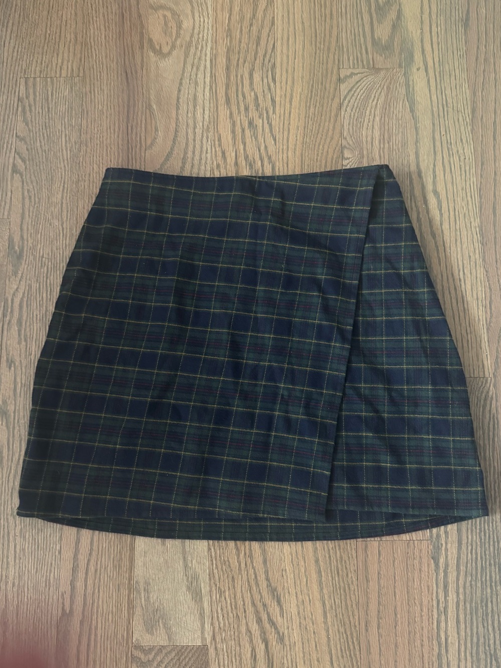 Hollister Navy and Green Plaid Wrap Mini Skirt